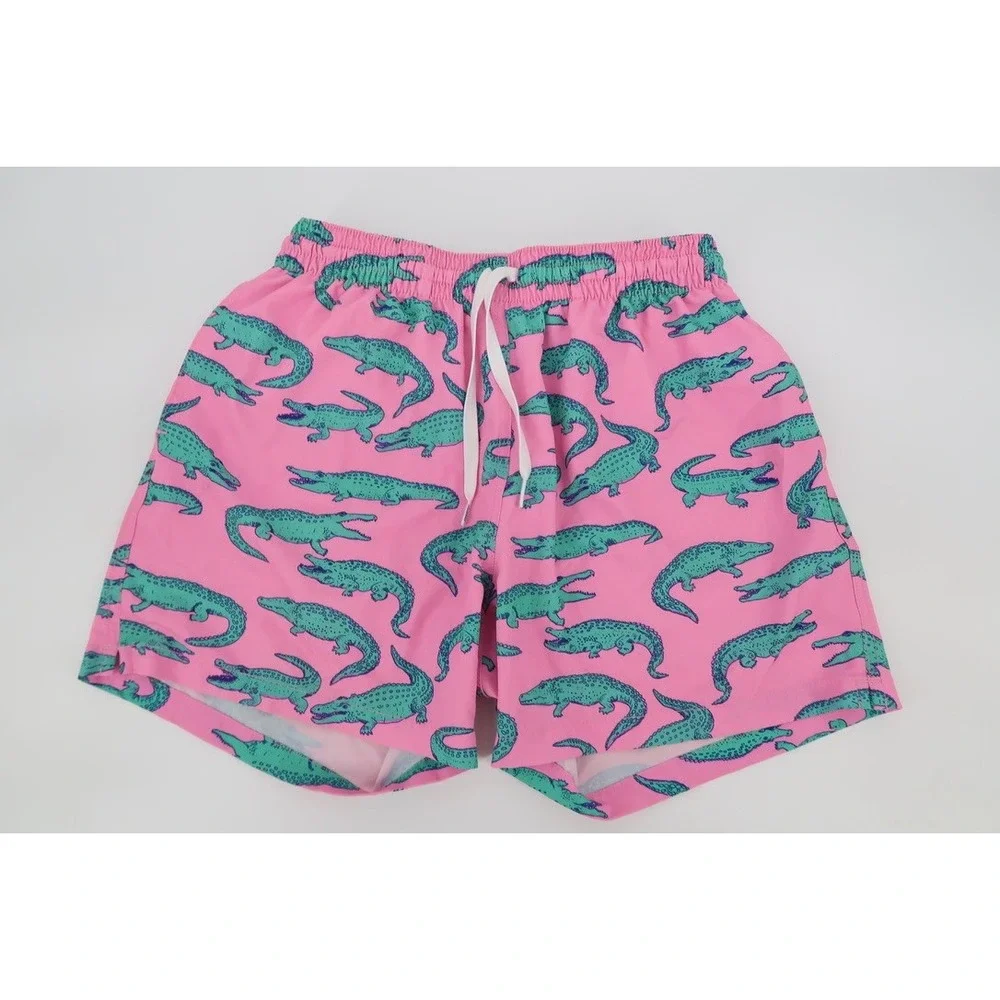 Chubbies The Glades Swim Trunks Mens Medium Pink Alligator Print 5.5